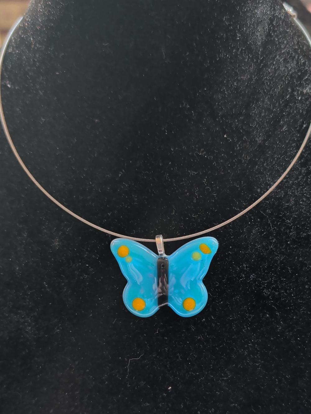 Turquoise Butterfly Pendant Necklace/Choker with Yellow Accents